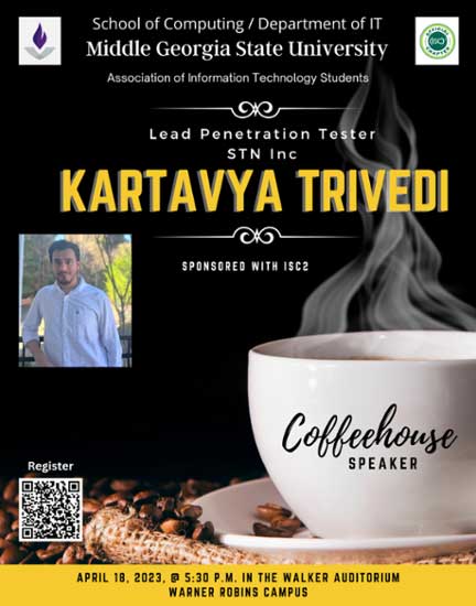 Coffeehouse Lecture Series: Kartavya Trivedi graphic. 